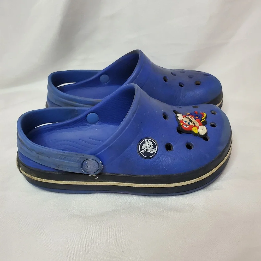 Crocs Crocband Clogs Kids Navy Blue Striped Slip-On Heel Straps Comfort  C 10 11